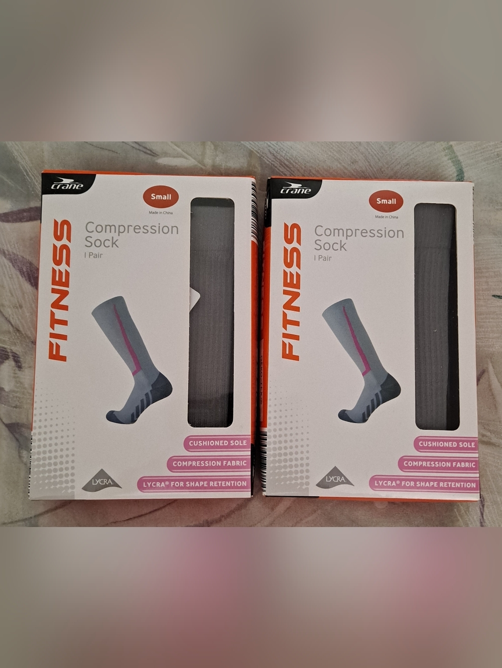 2 Pairs Crane Fitness Women's Compression Socks Gray with Pink Accent Size Small